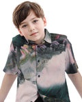 Rare Ones Kids Paint Green Viscose Half Sleeve Button Printed Regular Fit Shirt