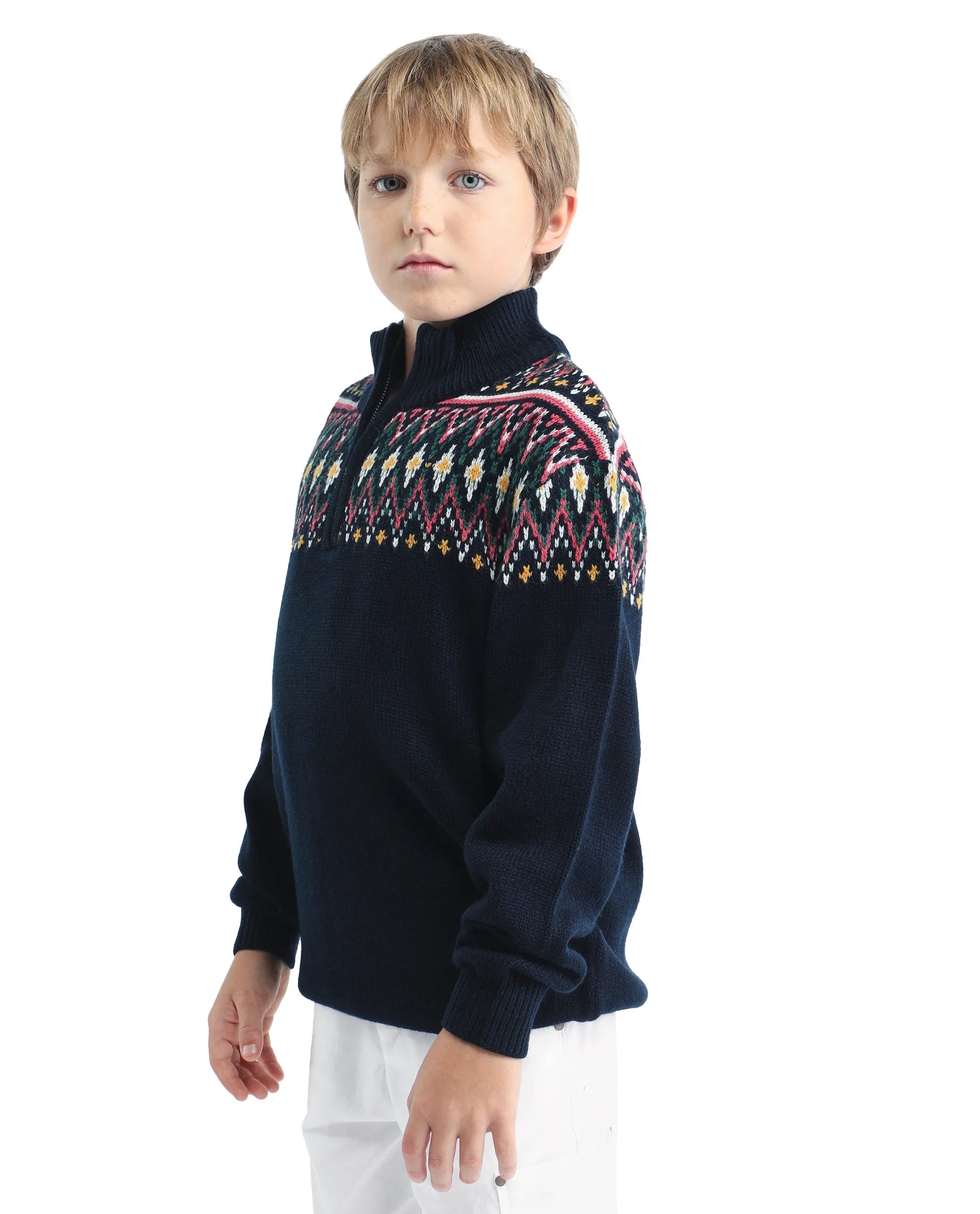 Rare Ones Kids Pato Navy Cotton Argyle Pattern Zipper Closure Relaxed Fit Sweater