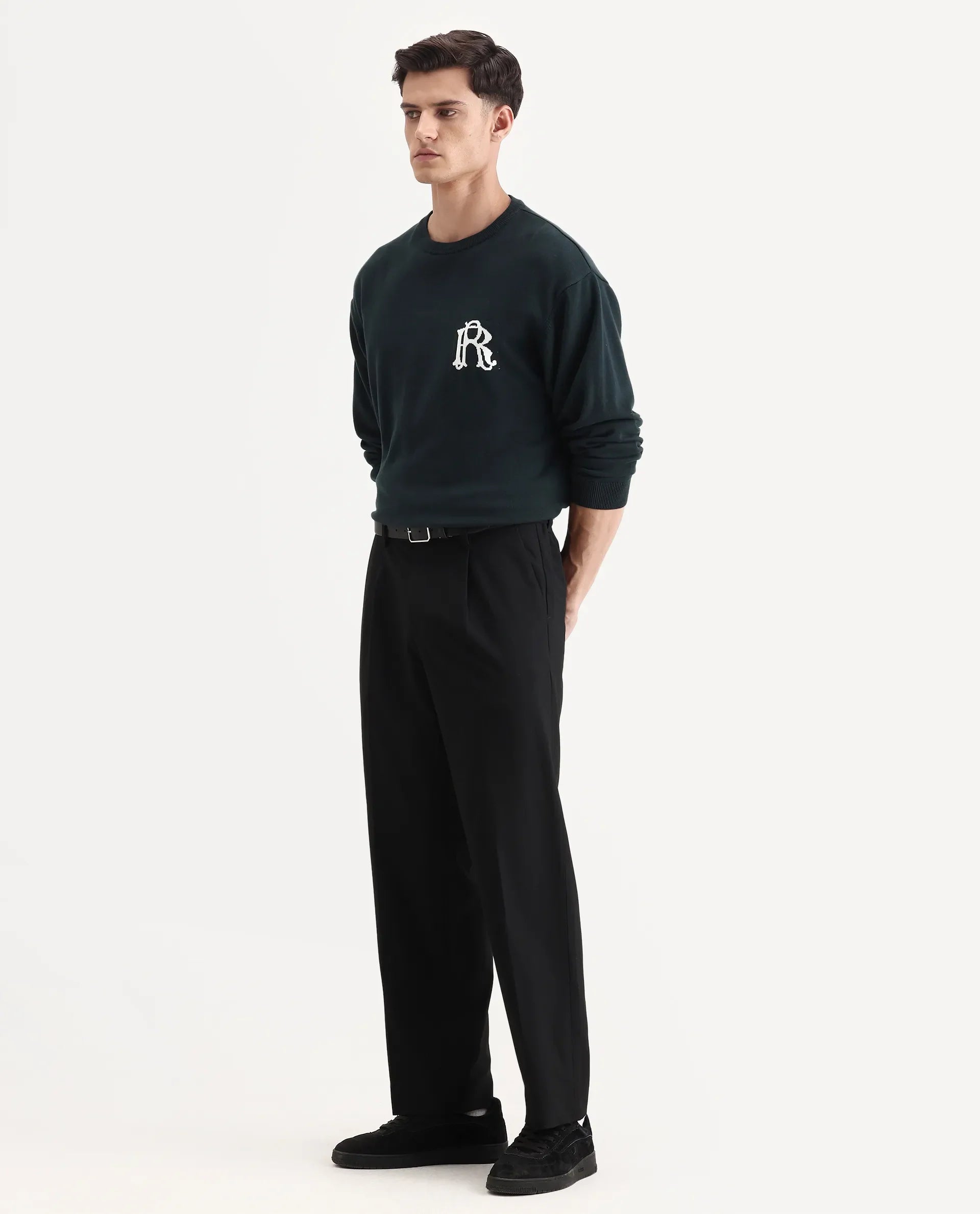 Rare Rabbit Men Pauls Black Polyester Blend Fabric Button Closure Plain Trouser