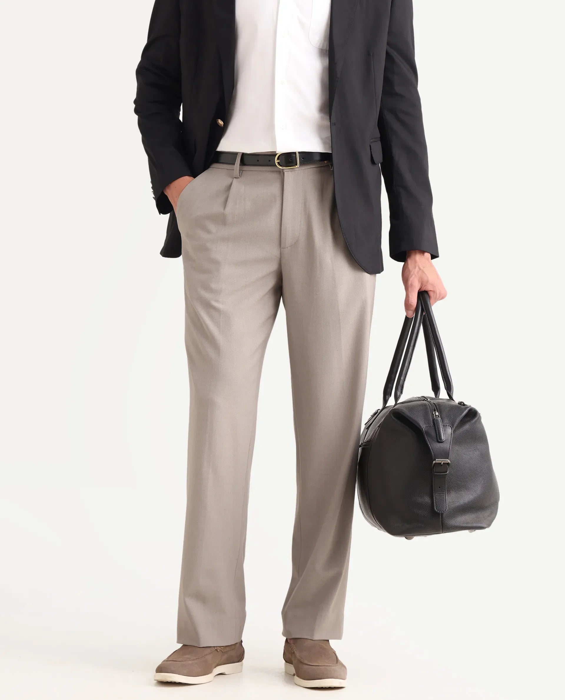 Rare Rabbit Men Pauls Dark Beige Polyester Blend Fabric Button Closure Plain Trouser