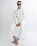 Rareism Women's Pazoo T Off White Cotton Blend Plain Ankle Length Flared Track Pant