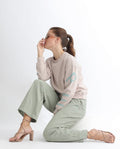 Rareism Women's Pazoo T Dusky Green Cotton Blend Plain Ankle Length Flared Track Pant