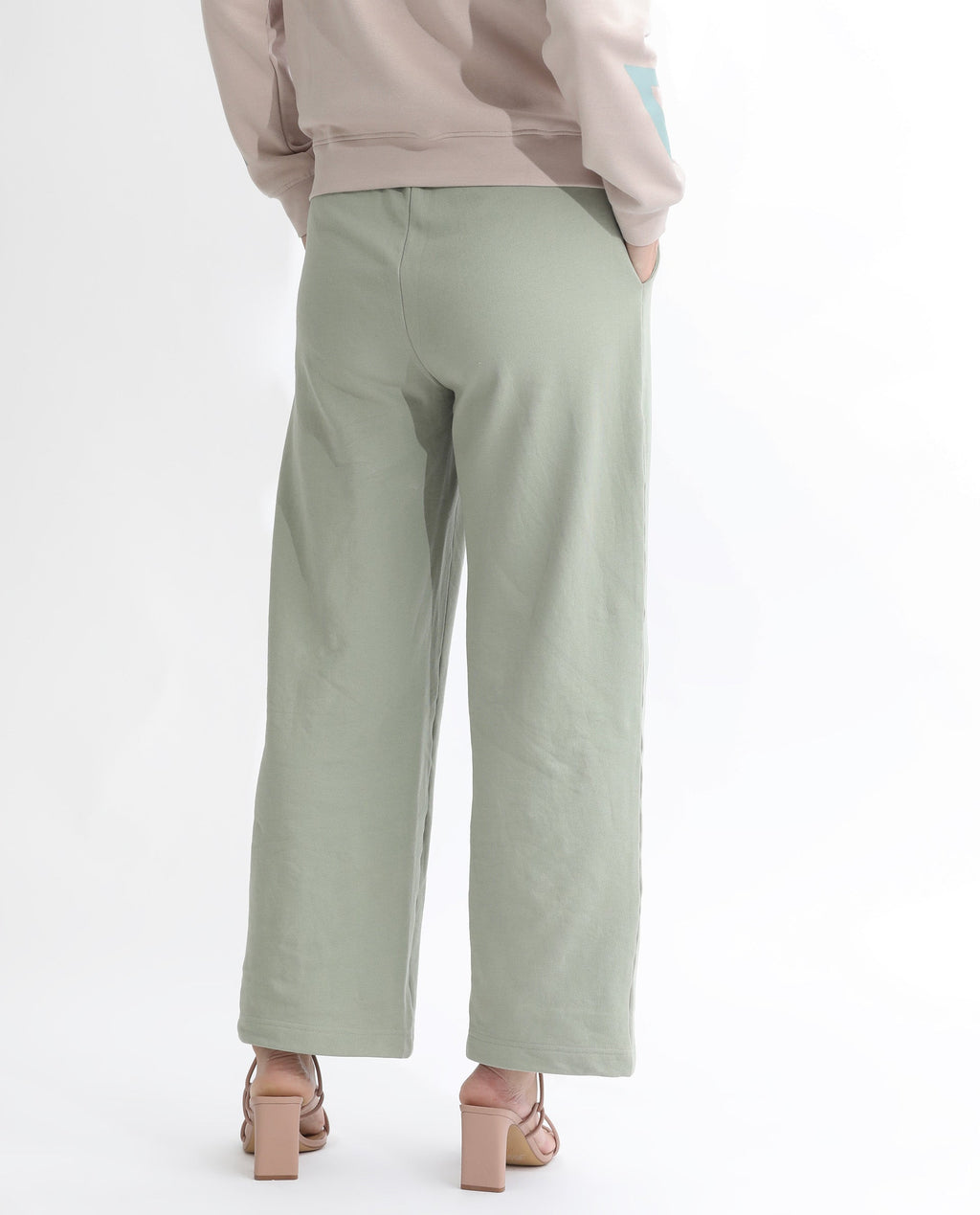 Rareism Women's Pazoo T Dusky Green Cotton Blend Plain Ankle Length Flared Track Pant