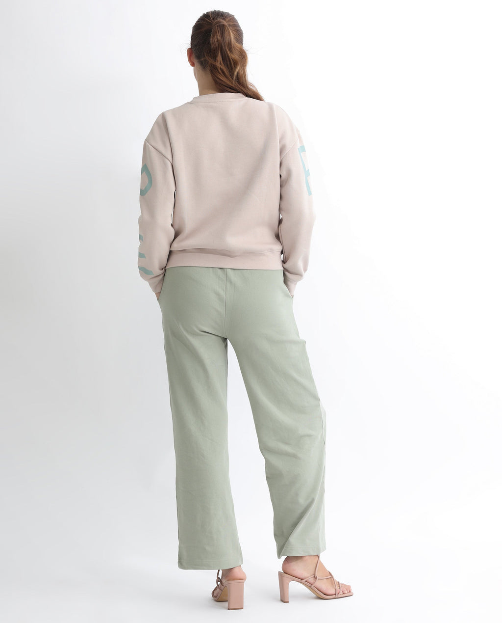 Rareism Women's Pazoo T Dusky Green Cotton Blend Plain Ankle Length Flared Track Pant