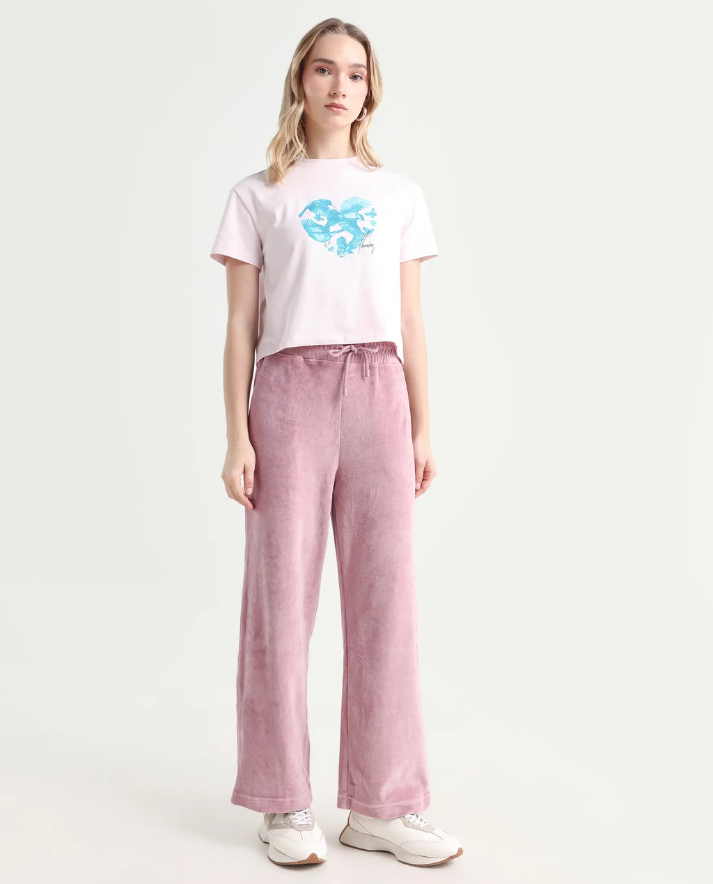 Rareism Women's Pazoo Tt Dusky Pink Cotton Blend Plain Ankle Length Flared Track Pant