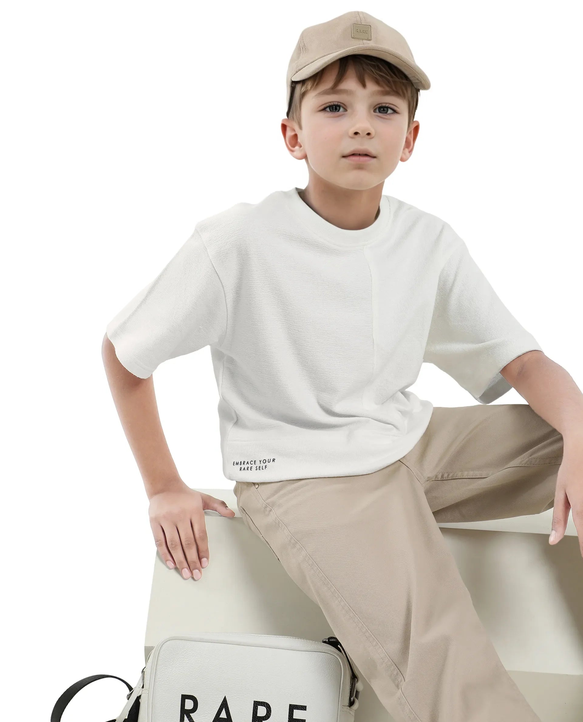 Rare Ones Kids Perg-T White Cotton Short Sleeve Crew Neck Printed T-Shirt