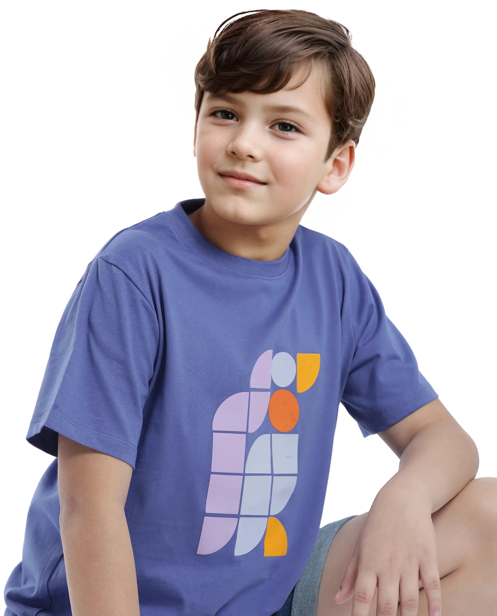 Rare Ones Kids Persh Blue Cotton Blend Half Sleeve Printed Regular Fit T-Shirt