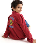 Rare Ones Kids Piba Red Cotton Zipper Closure Spread Collar Plain Full Sleeves Slim Fit Jacket