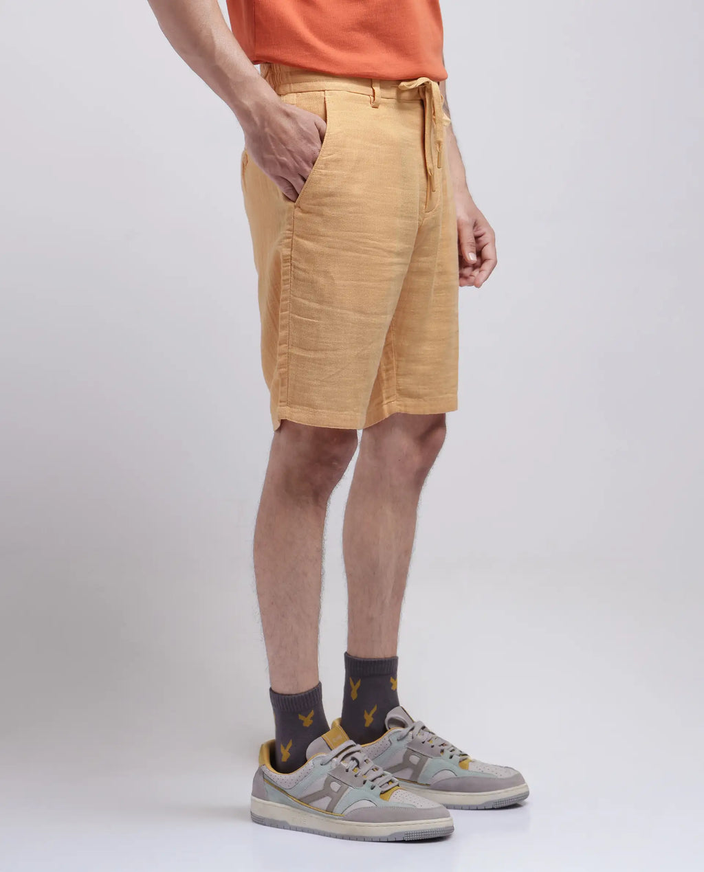 Rare Rabbit Men's Pinto-25 Yellow Cotton Blend Plain Regular Fit Shorts