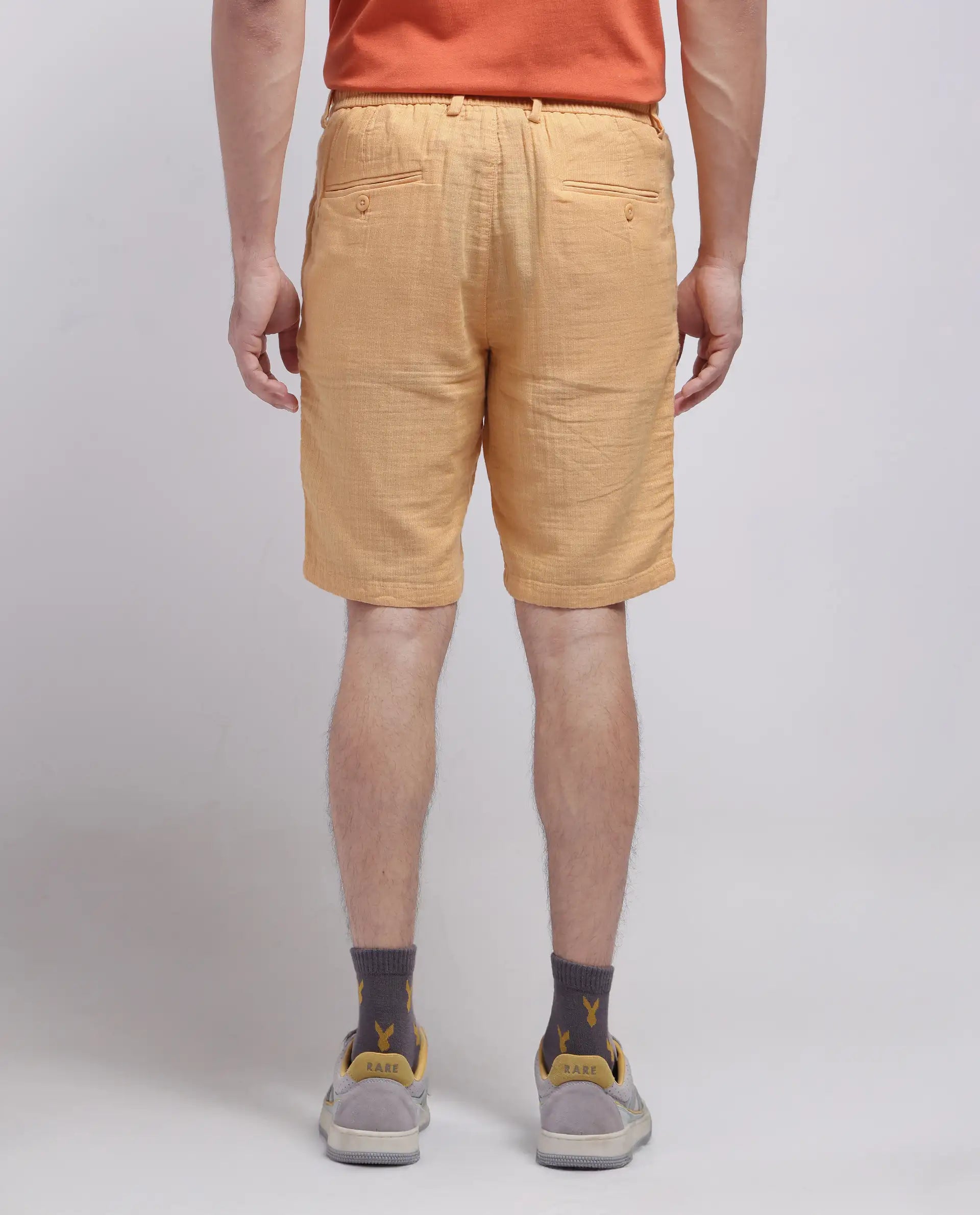 Rare Rabbit Men's Pinto-25 Yellow Cotton Blend Plain Regular Fit Shorts