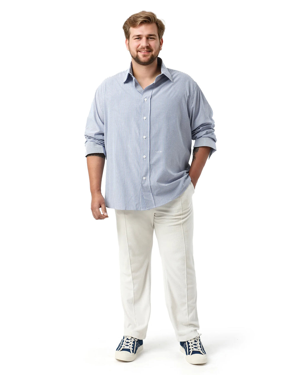 Rare Rabbit Men's Pluf Big Blue Cotton Blend Fabric Full Sleeve Spread Collar Button Closure Regular Fit Striped Shirt