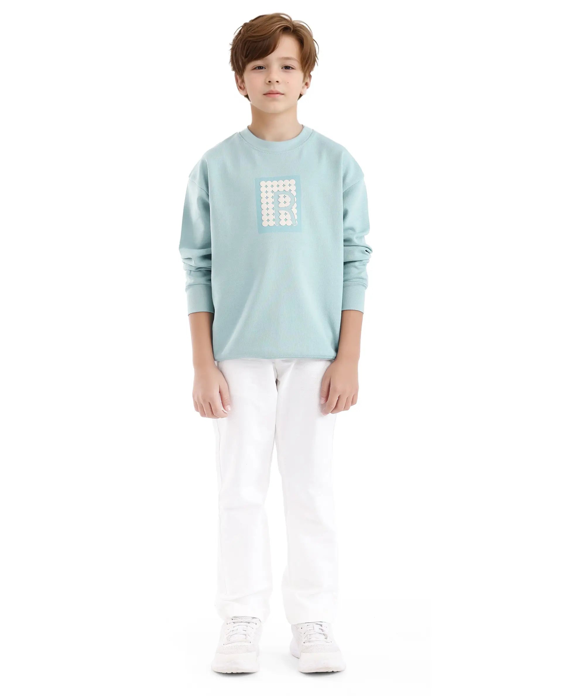 Rare Ones Kids Poks Pastel Turq Cotton Full Sleeve Hd Print And Discharge Print Sweatshirt