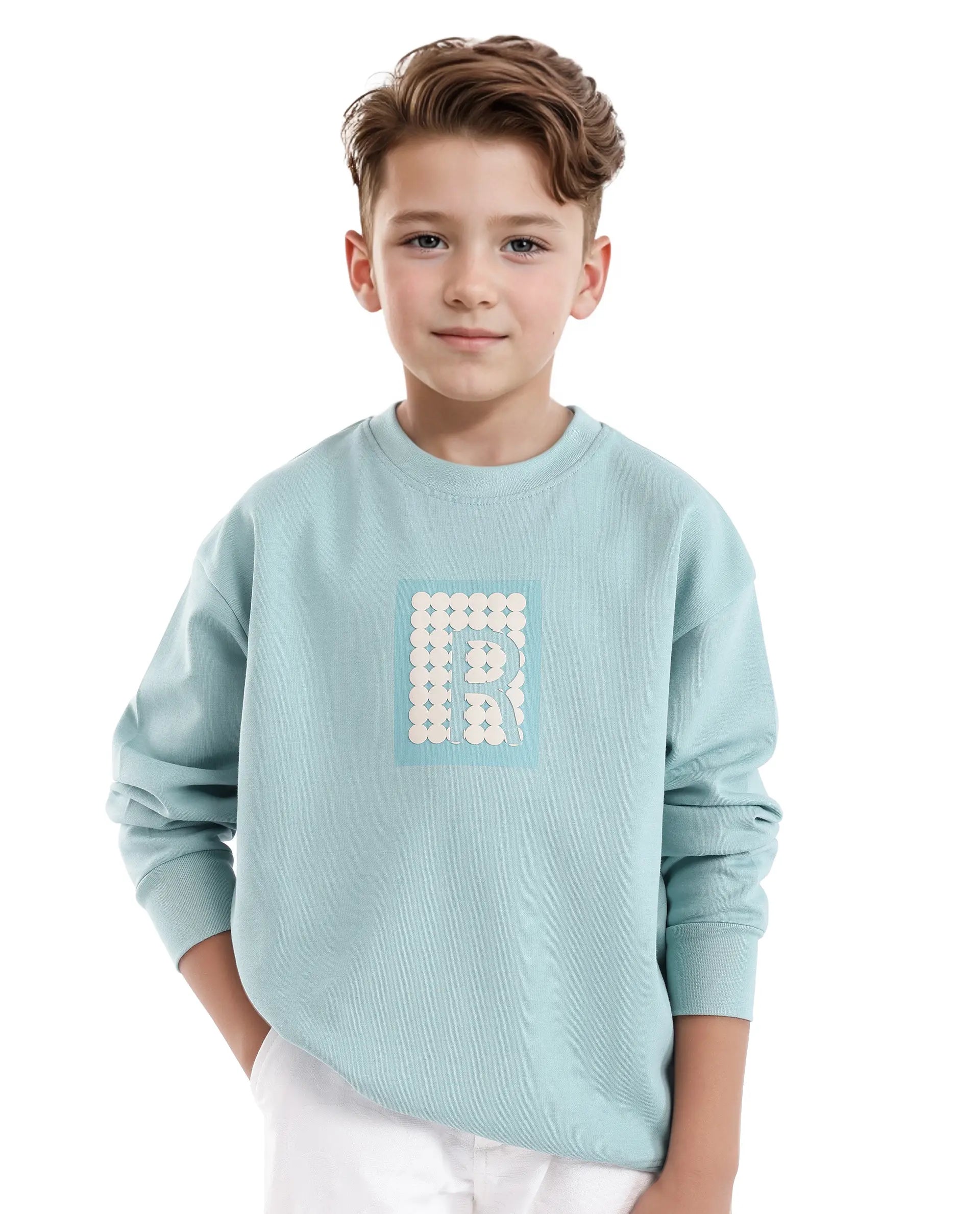Rare Ones Kids Poks Pastel Turq Cotton Full Sleeve Hd Print And Discharge Print Sweatshirt