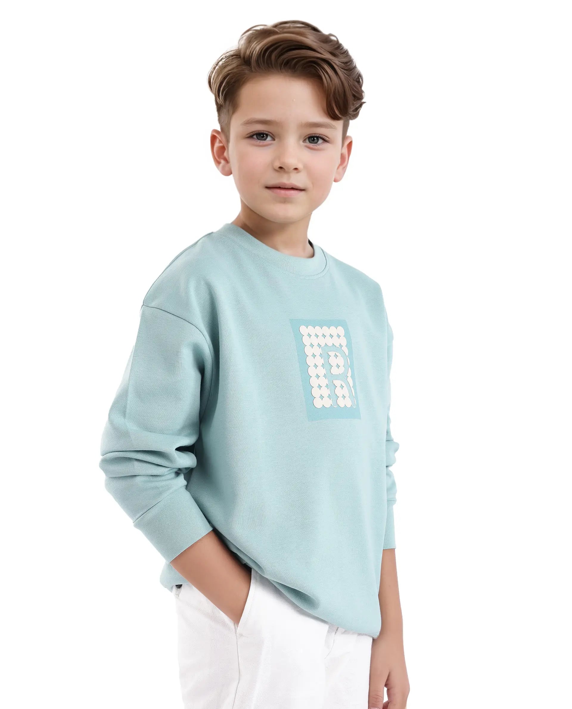 Rare Ones Kids Poks Pastel Turq Cotton Full Sleeve Hd Print And Discharge Print Sweatshirt