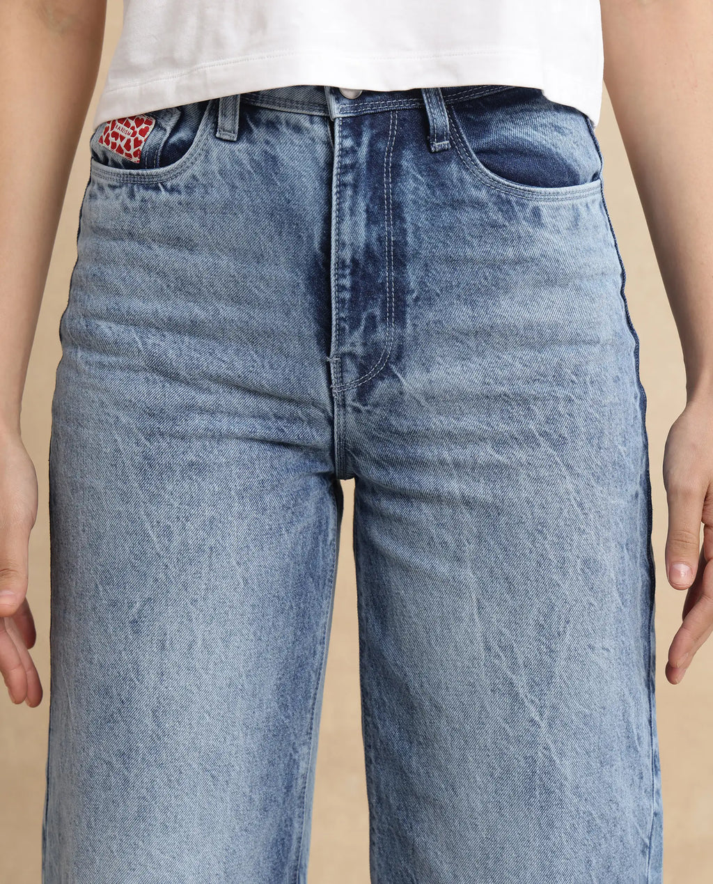 Rareism Women's Pref Blue Cotton Plain Ankle Length Effortless Wide Jeans