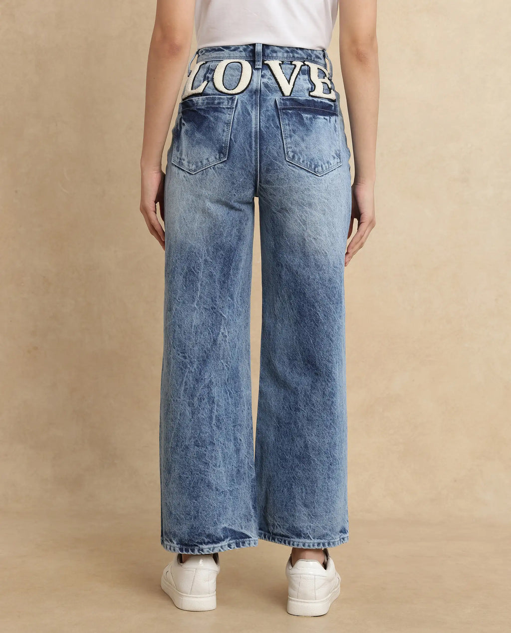 Rareism Women's Pref Blue Cotton Plain Ankle Length Effortless Wide Jeans