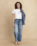 Rareism Women's Pref Blue Cotton Plain Ankle Length Effortless Wide Jeans