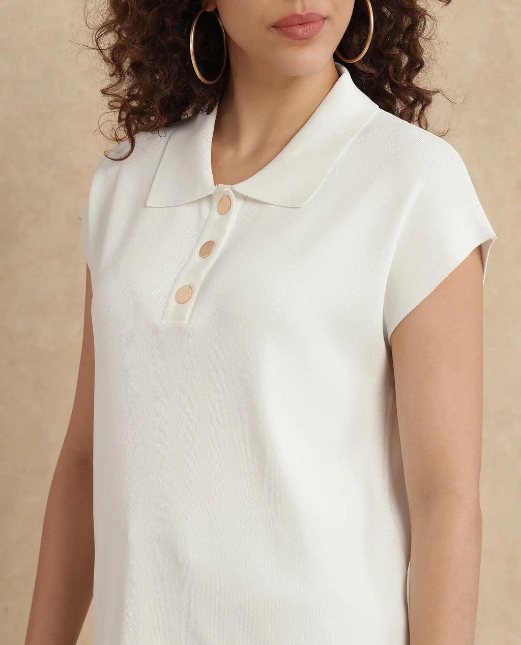 Rareism Women's Prepol Off White Viscose Blend Spread Collar Plain Extended Sleeves Crop Boxy Fit Top