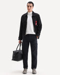 Rare Rabbit Men's Presso 25 Black Cotton Blend Plain Relaxed Fit Trouser