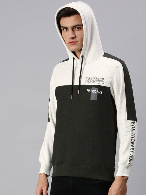 Men's Colourblocked White & Green Hoodie