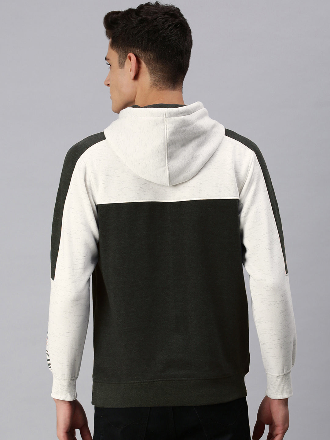 Men's Colourblocked White & Green Hoodie