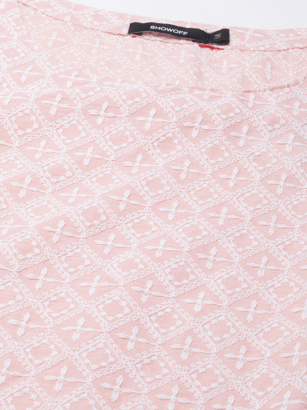 Women's Peach Ethnic Motifs Thread Work Straight Kurta