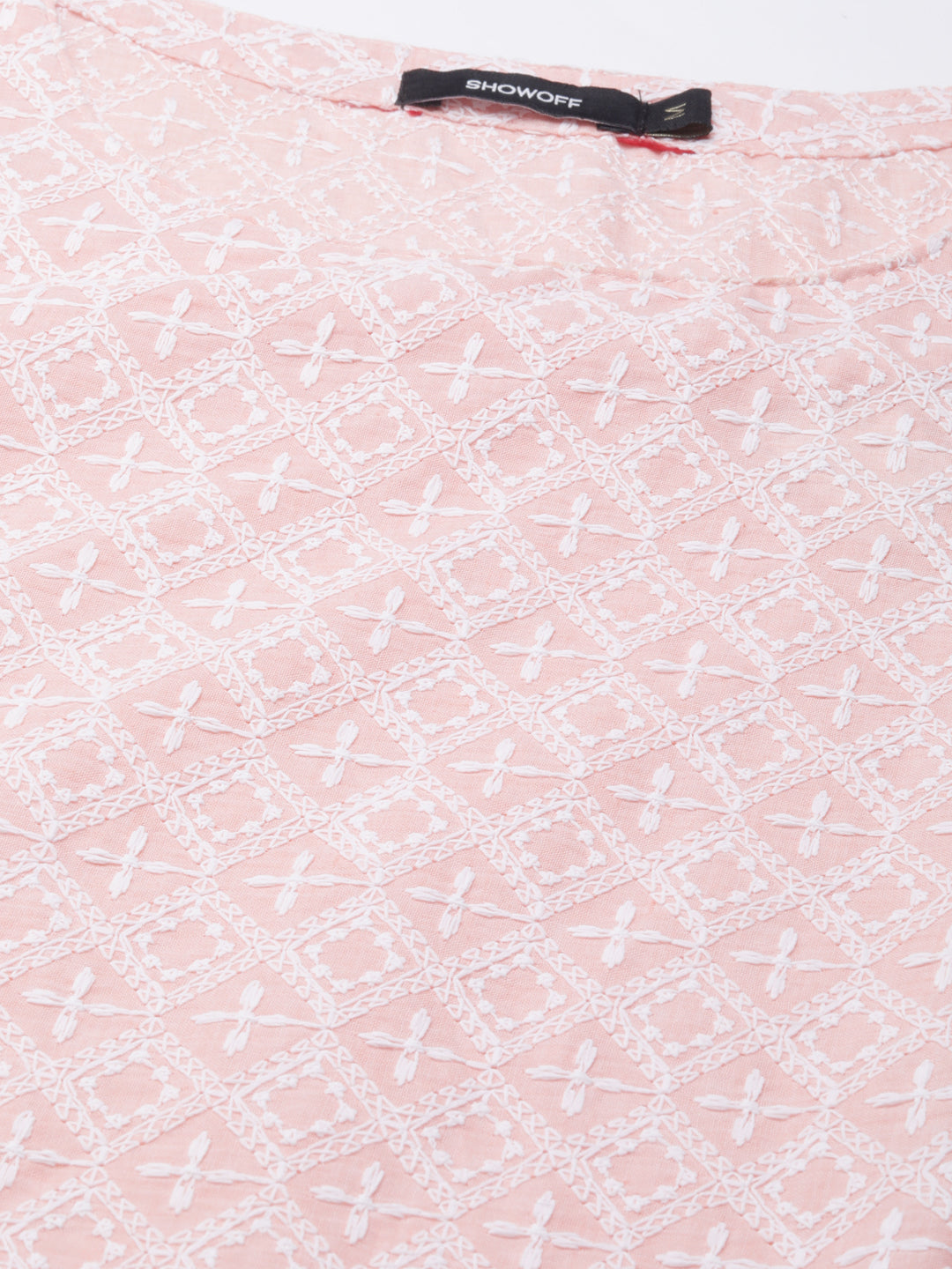 Women's Peach Ethnic Motifs Thread Work Straight Kurta