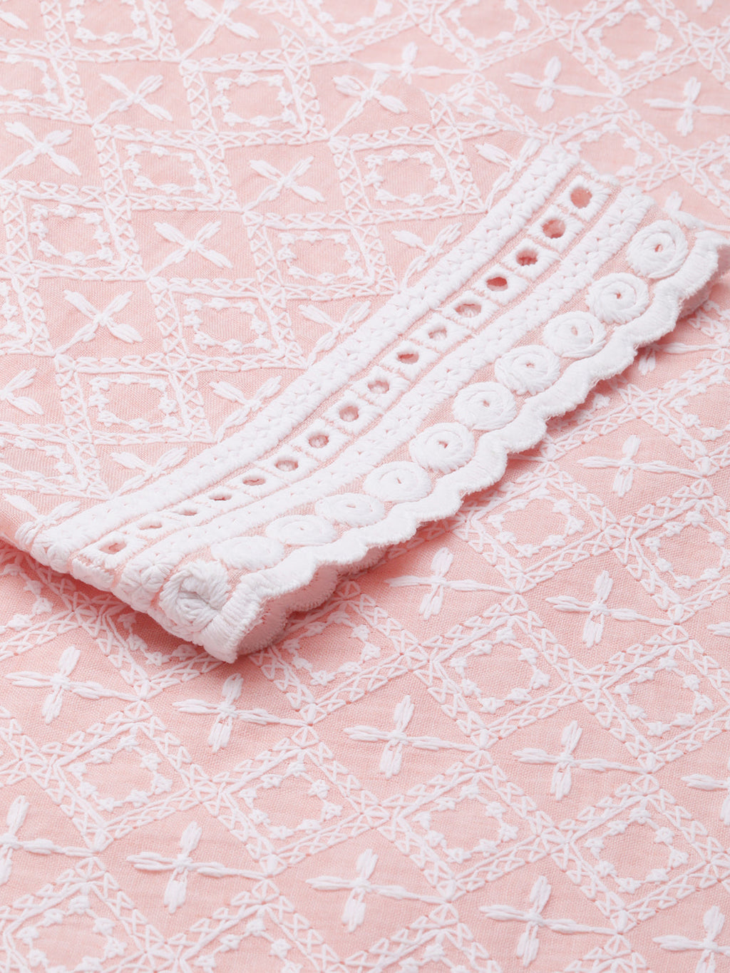 Women's Peach Ethnic Motifs Thread Work Straight Kurta