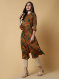 Women's Brown Floral A-Line Kurta