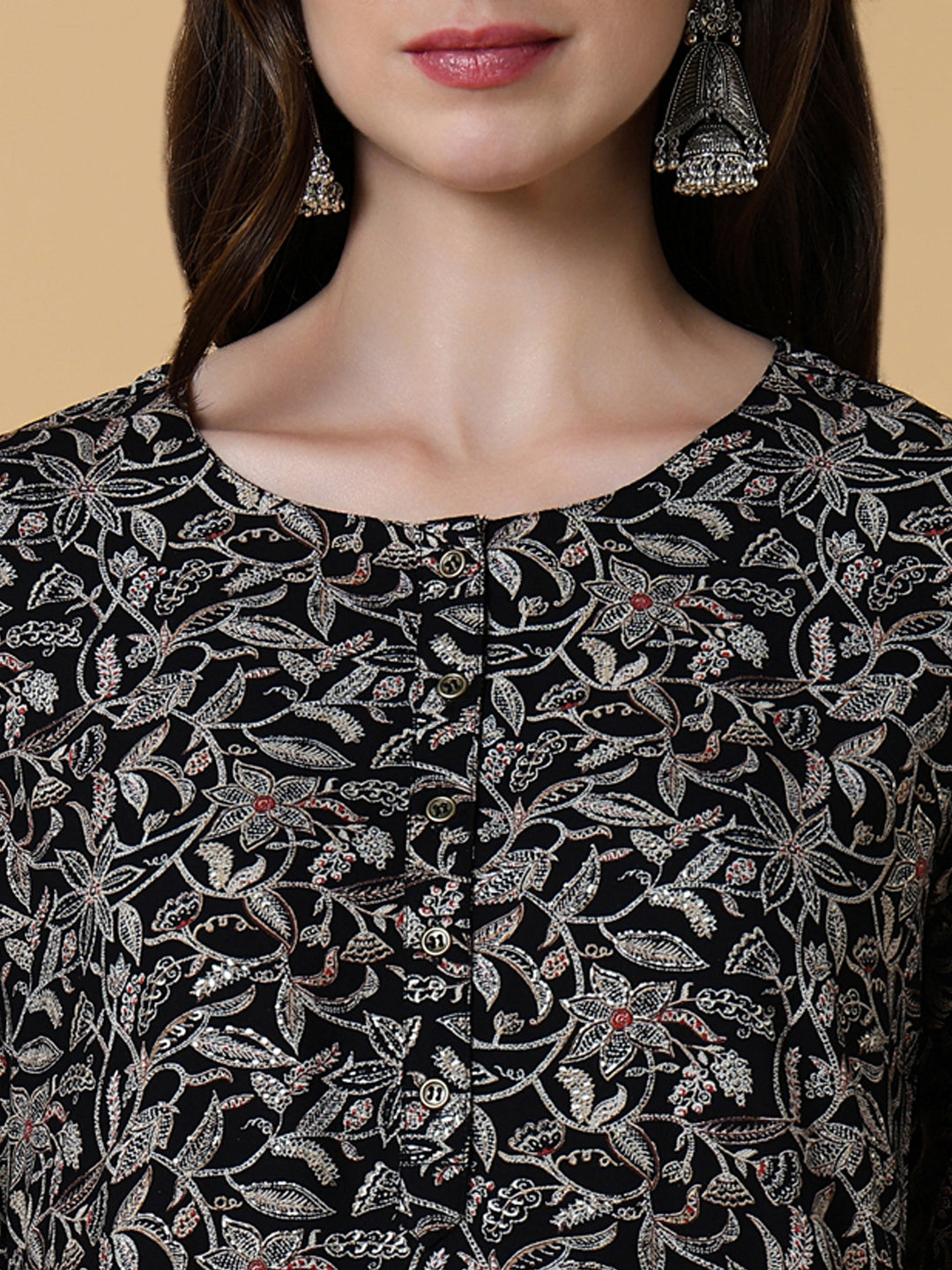 Women's Black Printed Graphic Straight Kurta