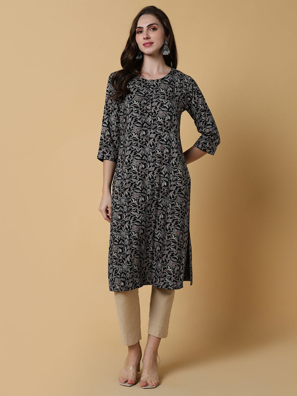 Women's Black Printed Graphic Straight Kurta