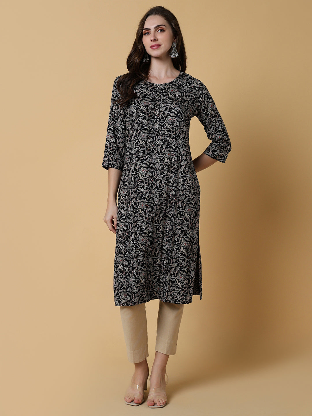 Women's Black Printed Graphic Straight Kurta