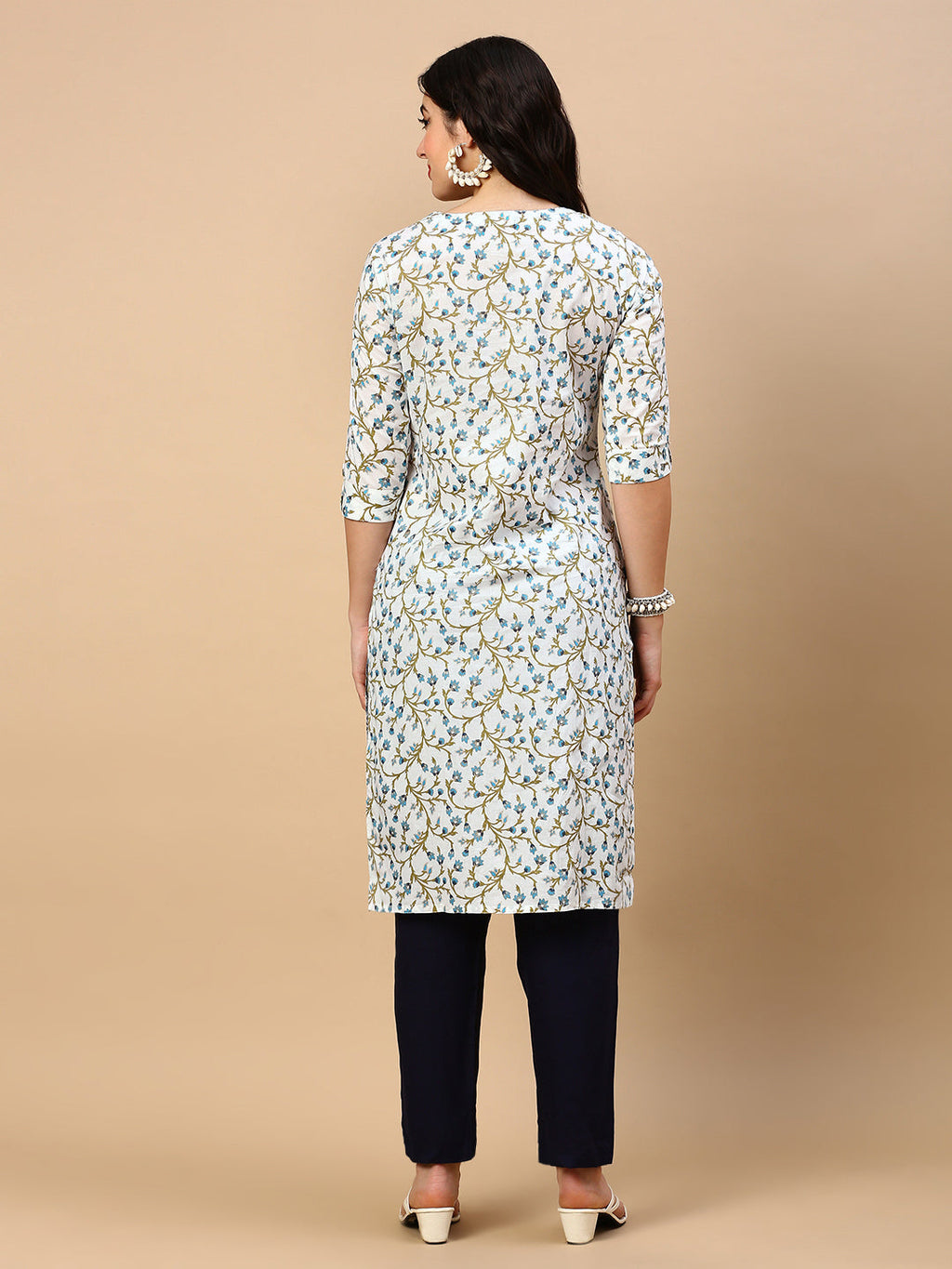 Women's White Floral Straight Kurta