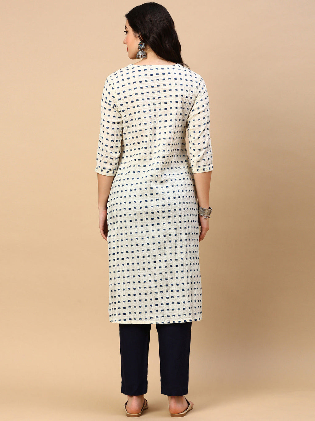 Women's Cream Graphic Straight Kurta