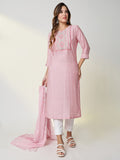Women's Pink Chevron Straight Kurta