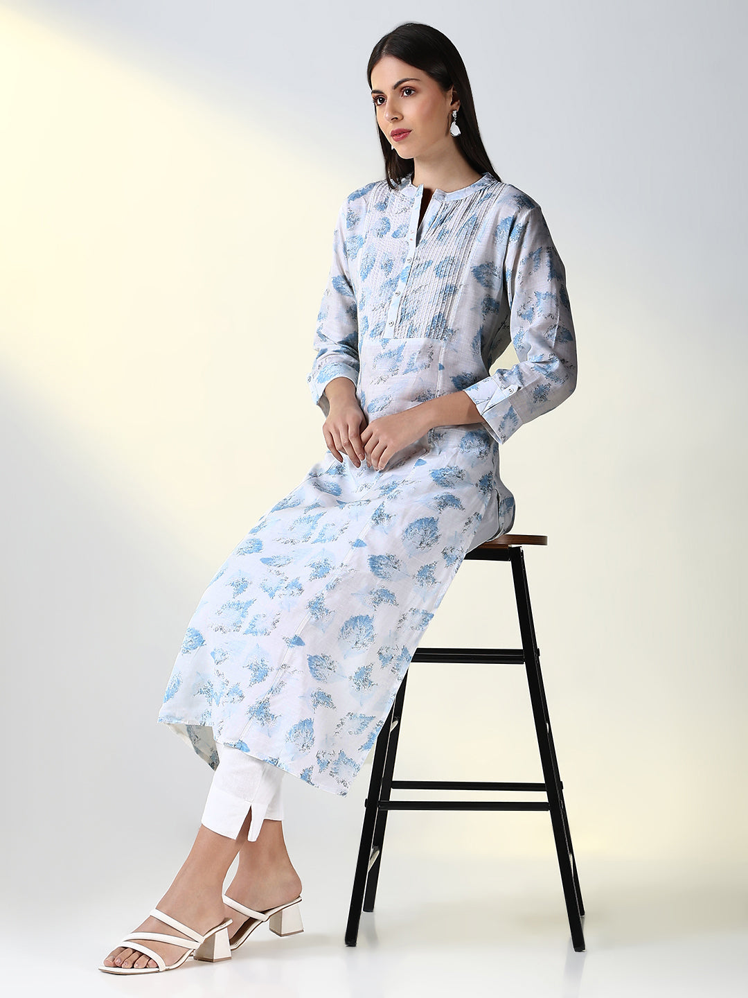 Women's White Abstract A Line Kurta