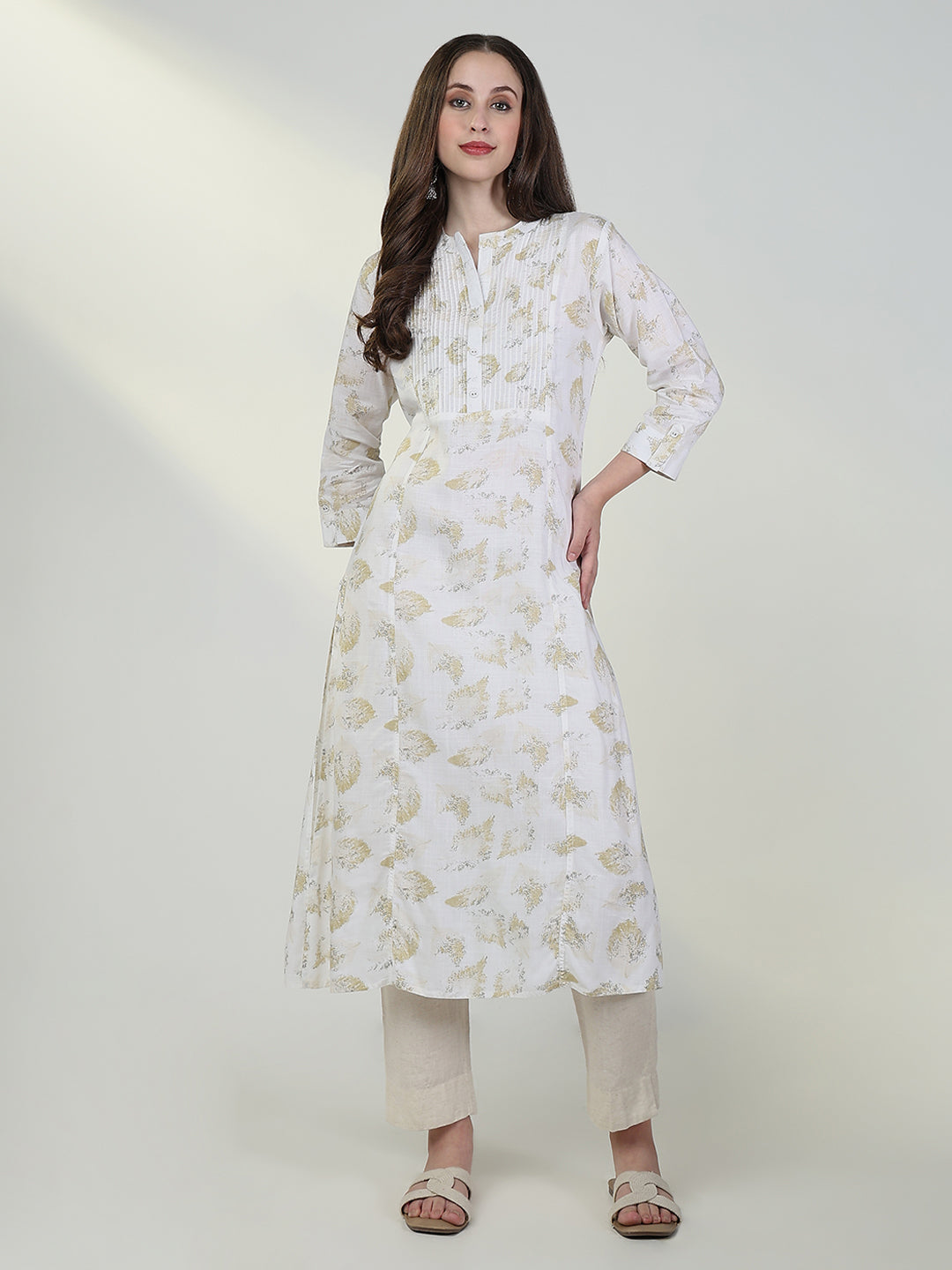 Women's White Abstract A Line Kurta