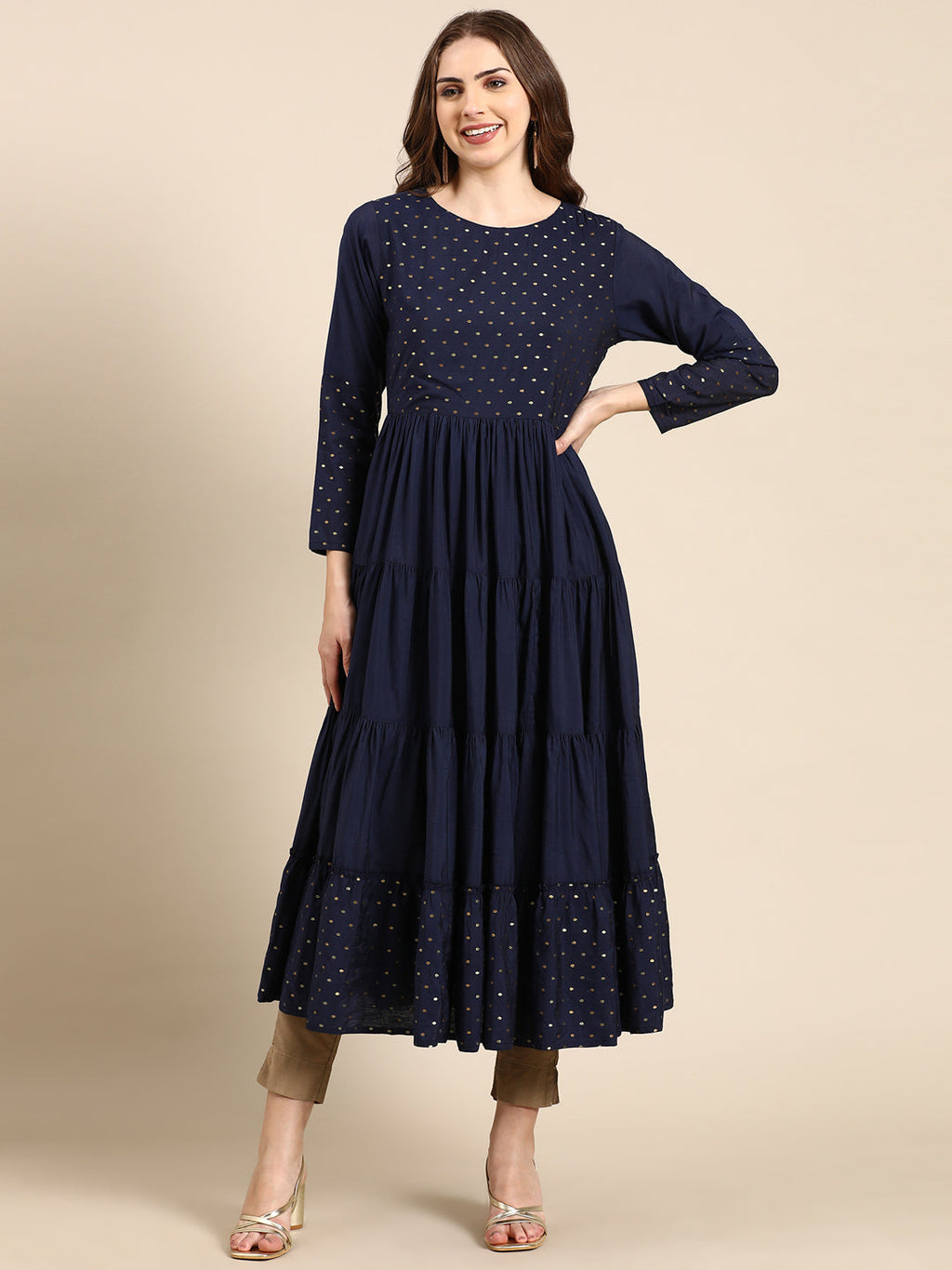 Women's Navy Blue Solid Anarkali Kurta