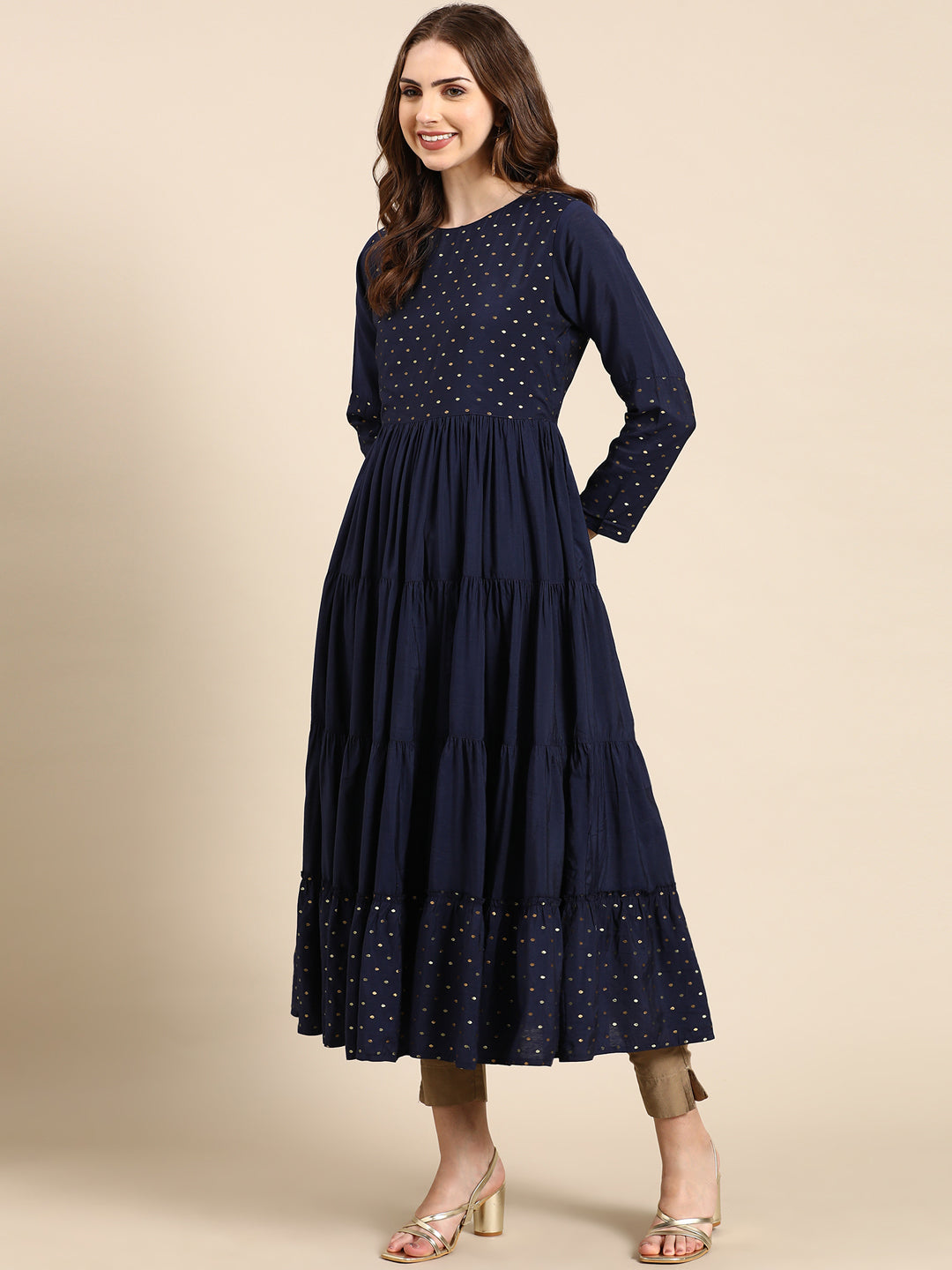 Women's Navy Blue Solid Anarkali Kurta