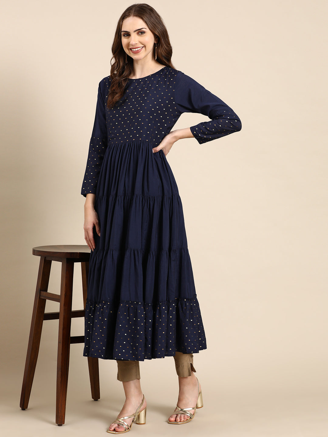 Women's Navy Blue Solid Anarkali Kurta