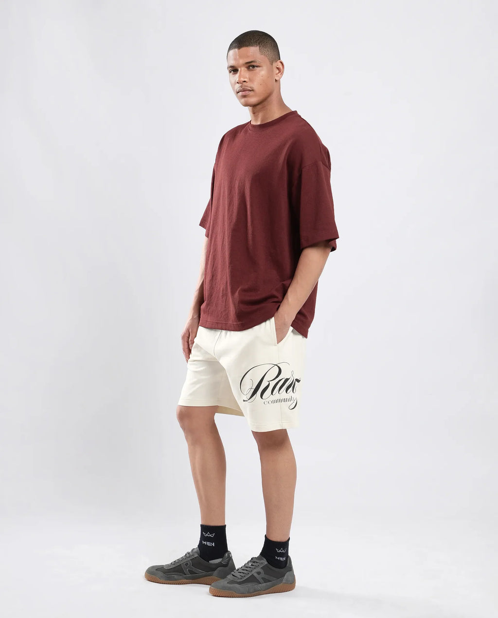 Rare Rabbit Men's Ranot Off White Cotton Graphic Print Oversized Fit Shorts