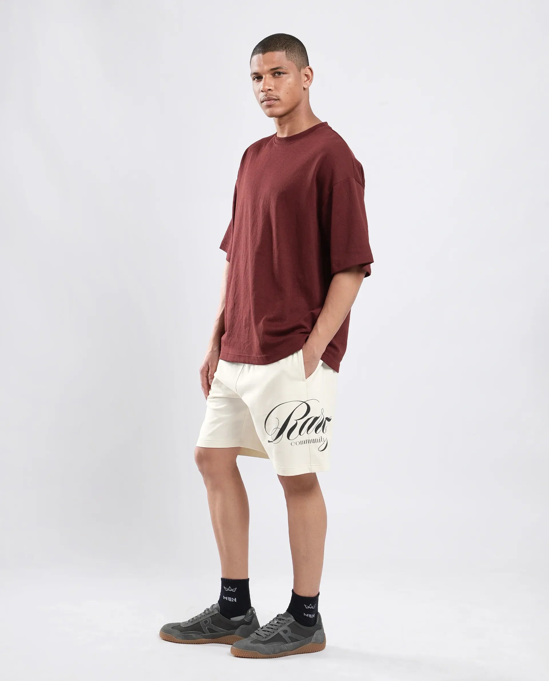 Rare Rabbit Men's Ranot Off White Cotton Graphic Print Oversized Fit Shorts