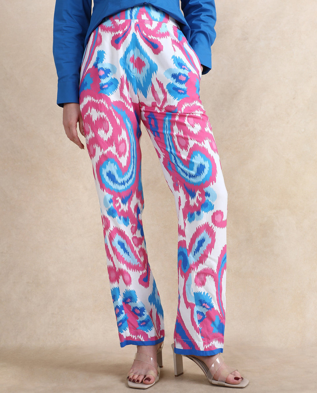 Rareism Women's Repio-B Pastel Multi Viscose Abstract Print Ankle Length Straight Fit Trouser