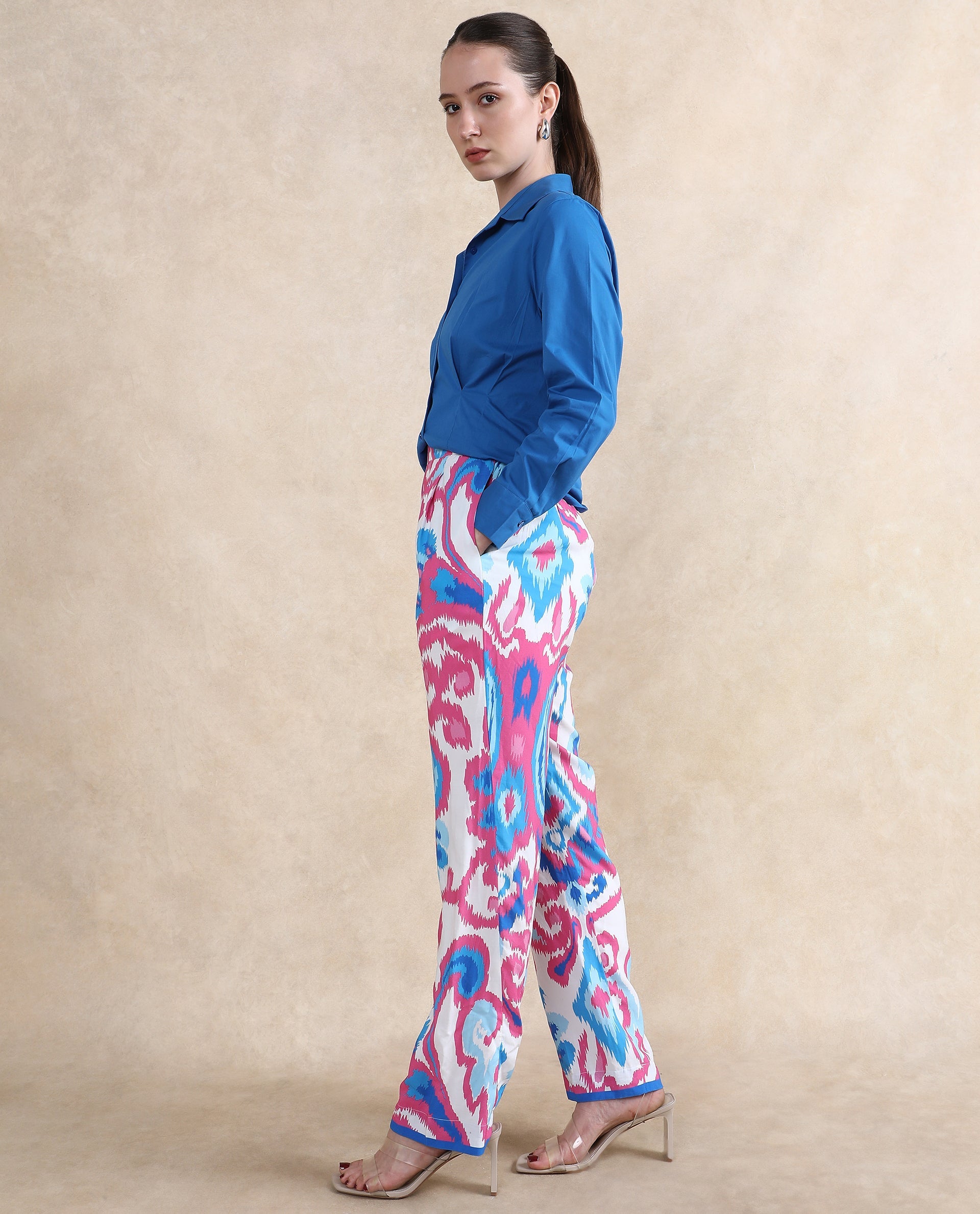 Rareism Women's Repio-B Pastel Multi Viscose Abstract Print Ankle Length Straight Fit Trouser