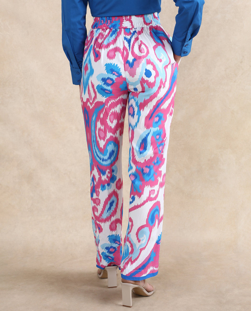 Rareism Women's Repio-B Pastel Multi Viscose Abstract Print Ankle Length Straight Fit Trouser