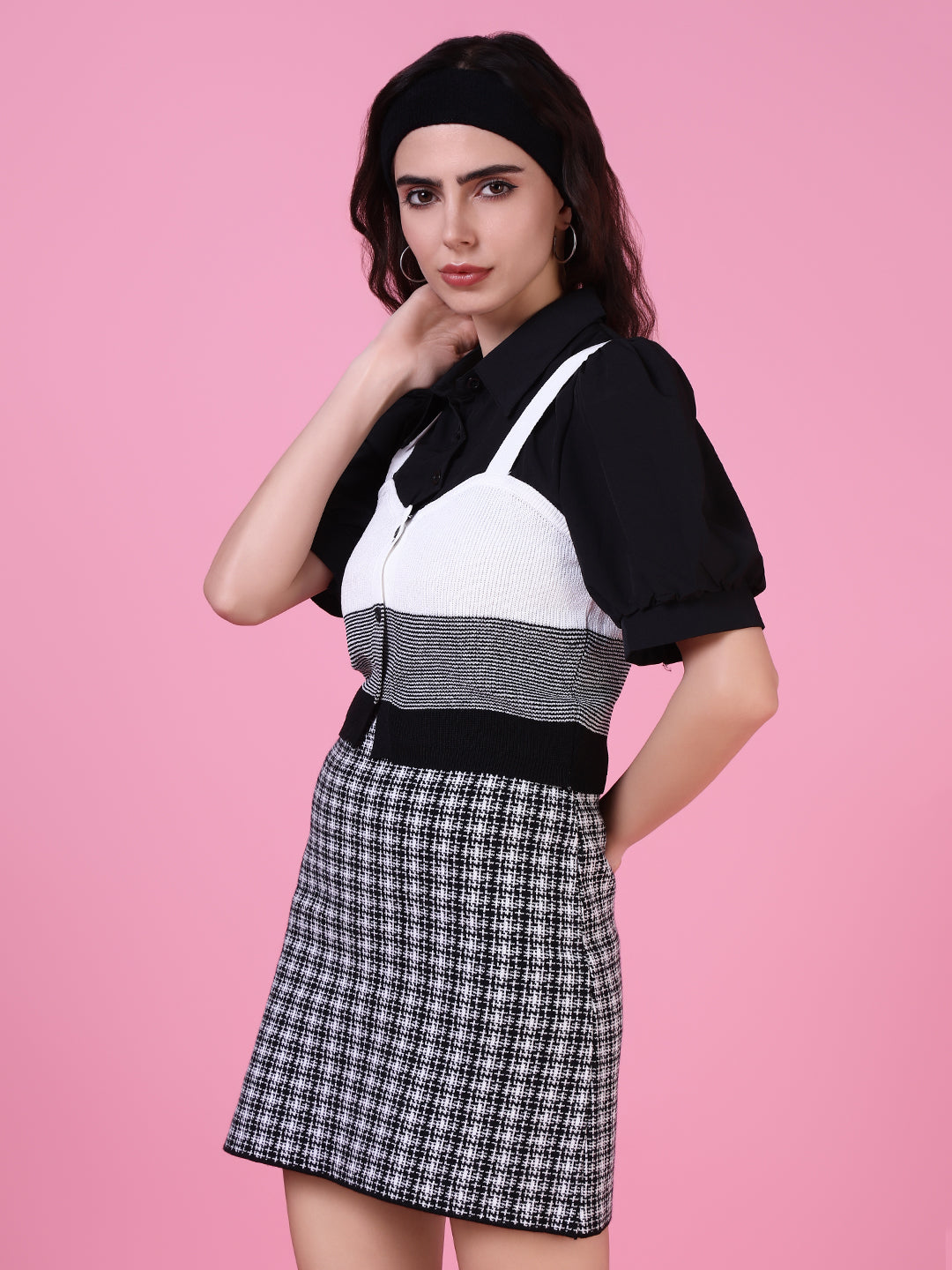 Women's Black Puff Sleeve Shirt Style Top