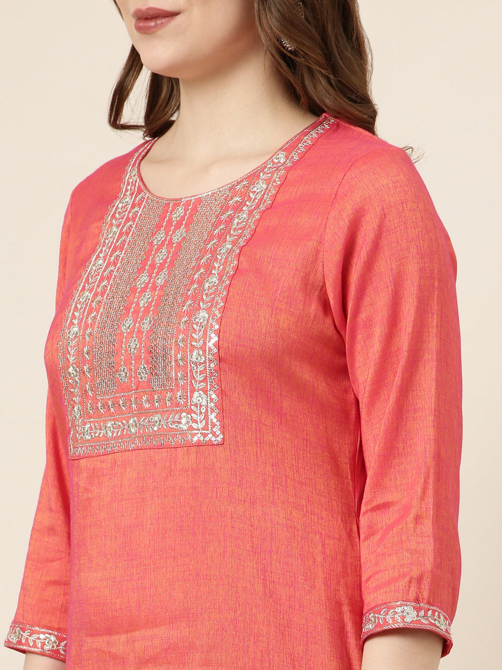 Women's Straight Peach Solid Kurta