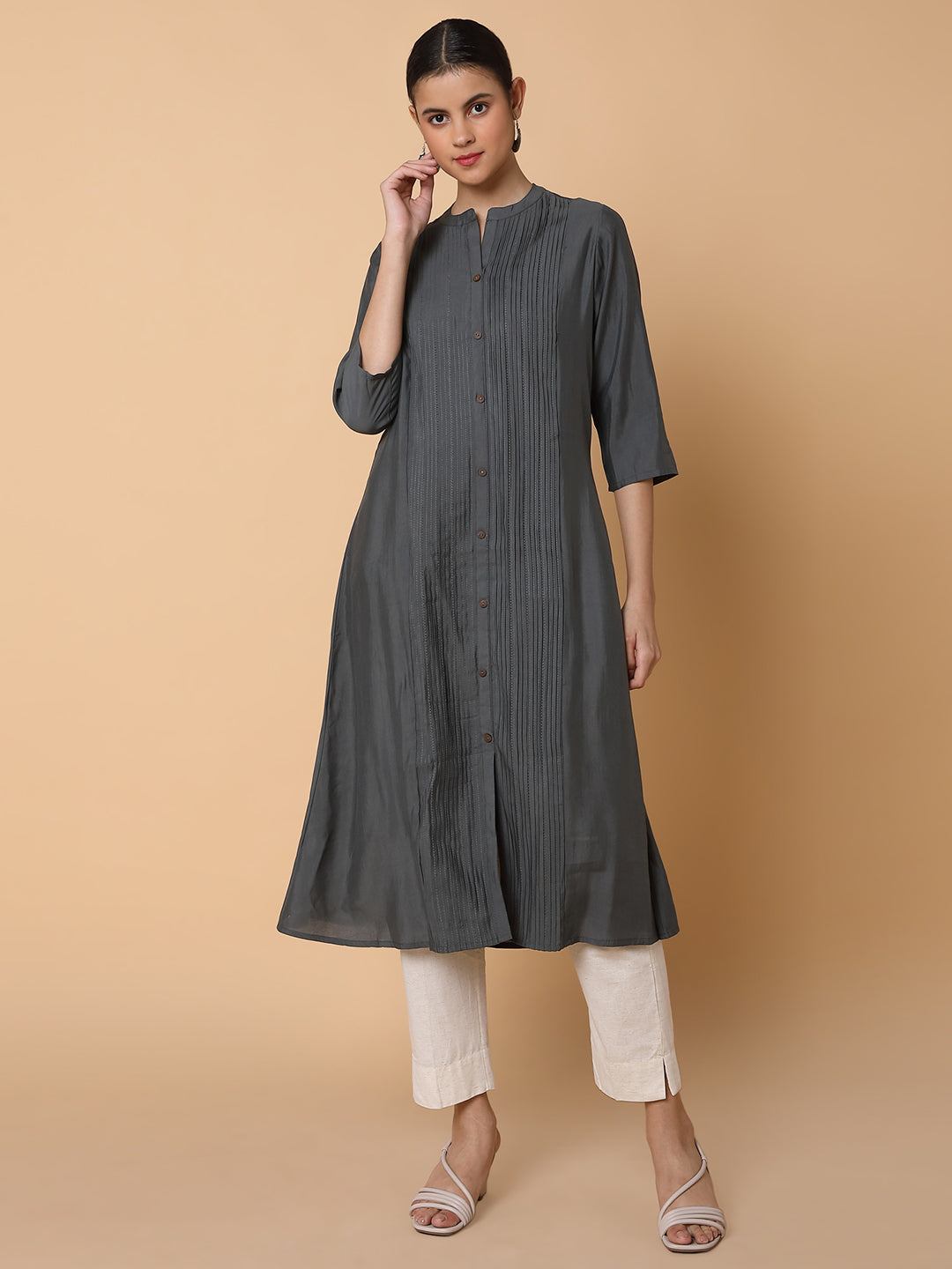 Women's Solid Grey A Line Kurta