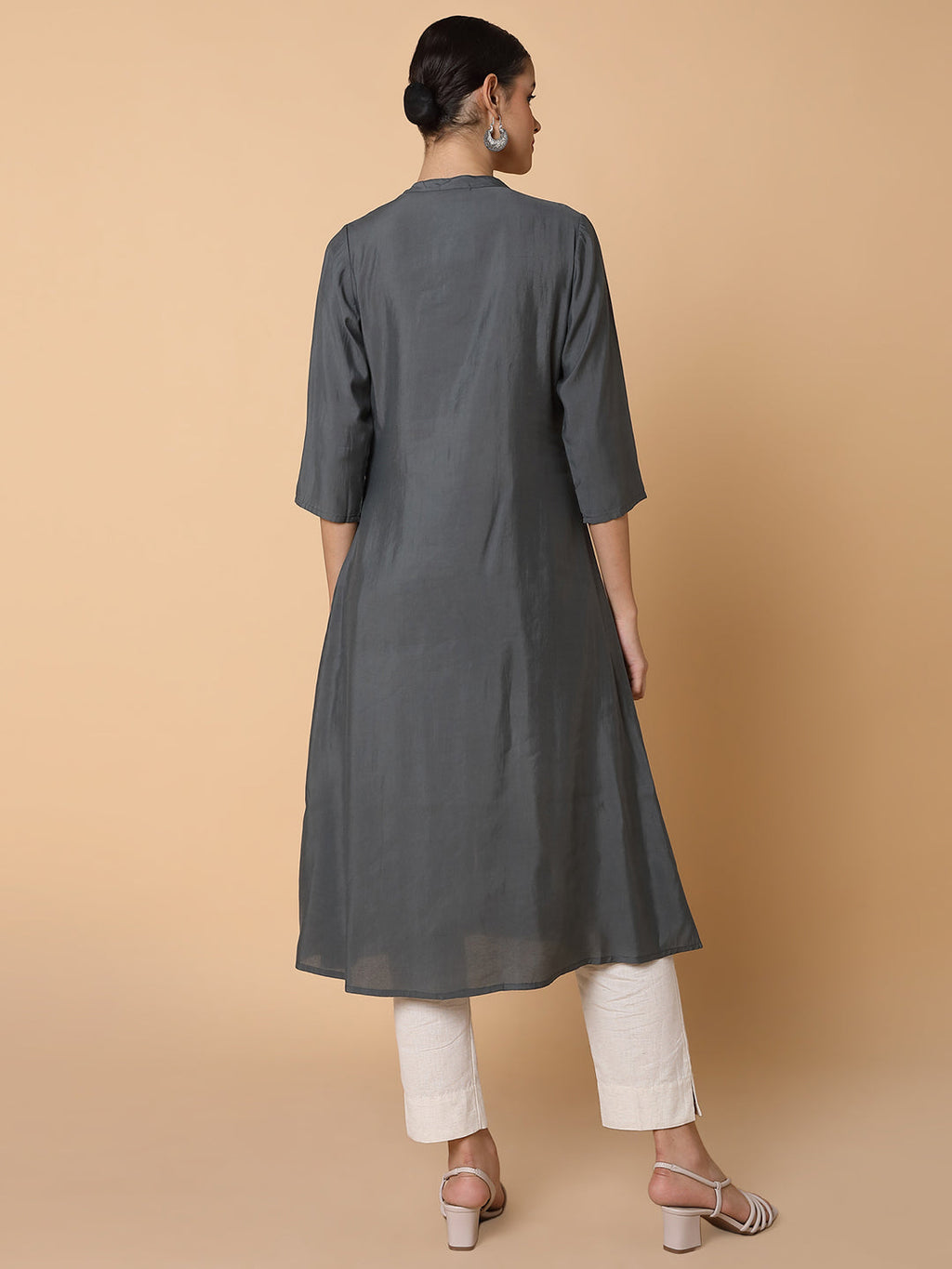 Women's Solid Grey A Line Kurta