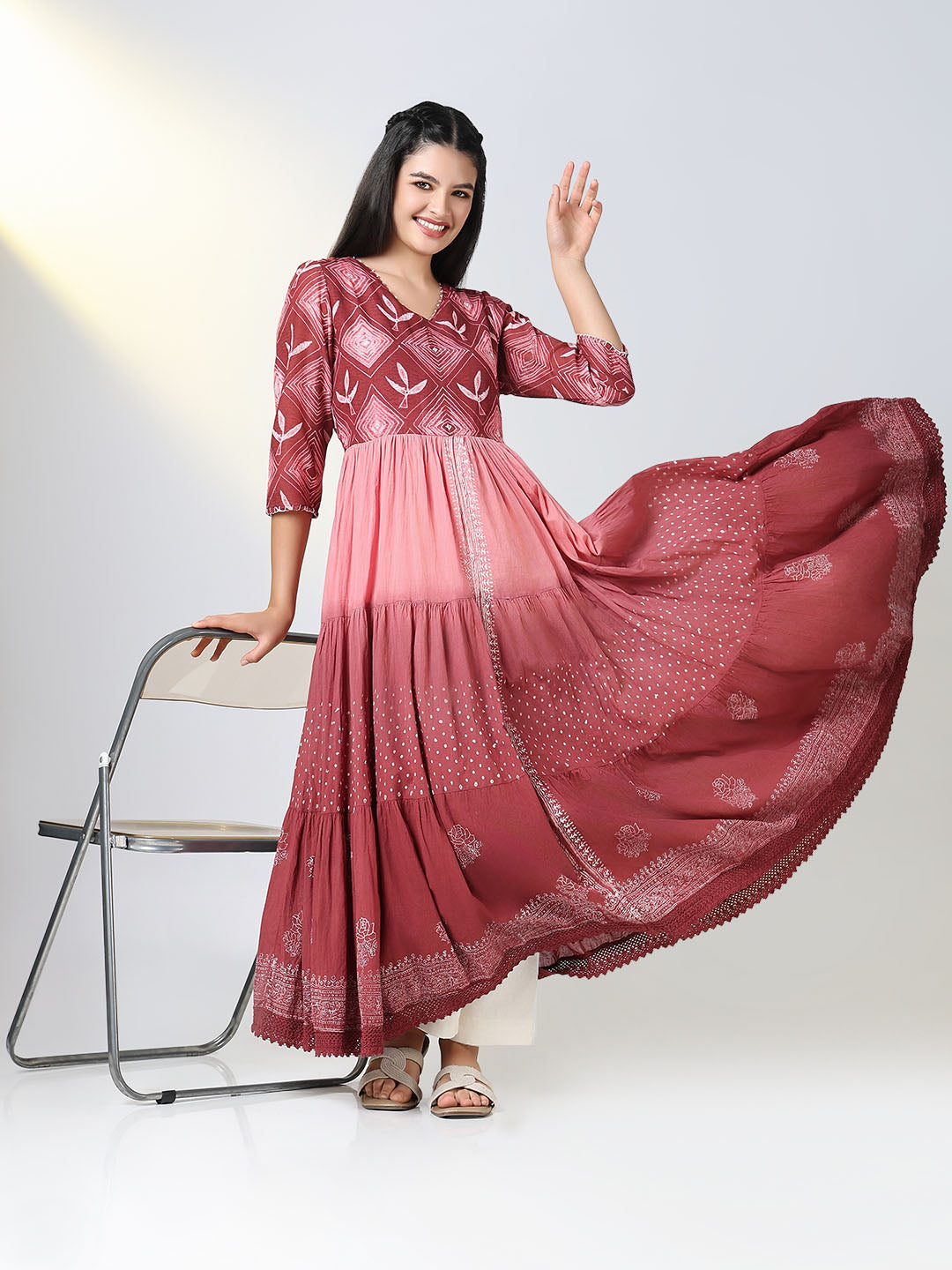 Women's Pink Ethnic Motifs Anarkali Kurta